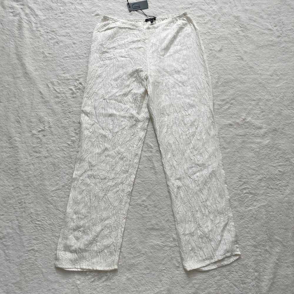 NWT Dressori Silk Blend Crinkle Textured Wide Leg Pants Off White Size Small